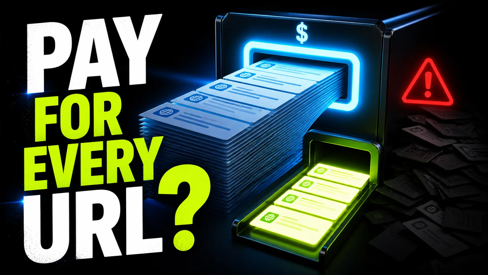 A large stack of URLs entering a payment slot while only some emerge highlighted